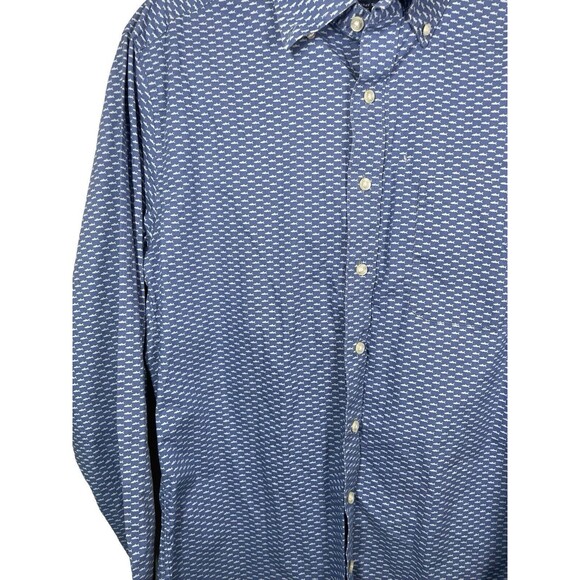 Vineyard Vines Slim Fit Murray Mens meduim M Blue Fish Pattern Long Sleeve Adult - Picture 3 of 10